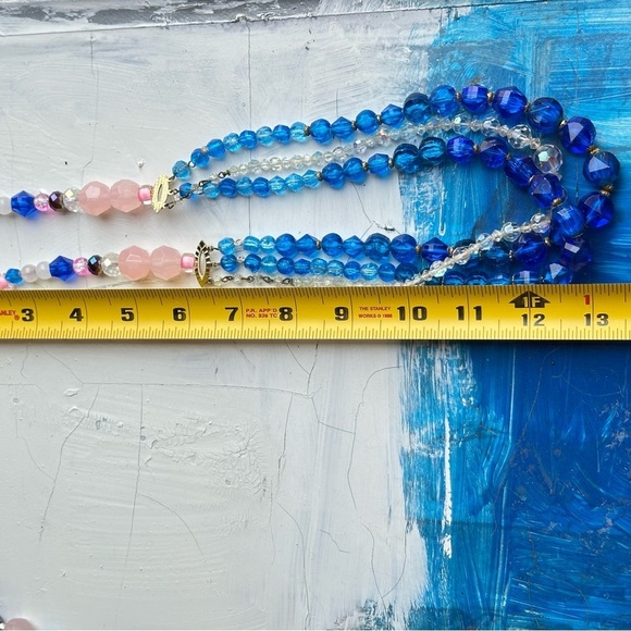 W. Germany VTG Blue Beads OOAK Assemblage Art Necklace Set Repurposed Handmade - Picture 10 of 12